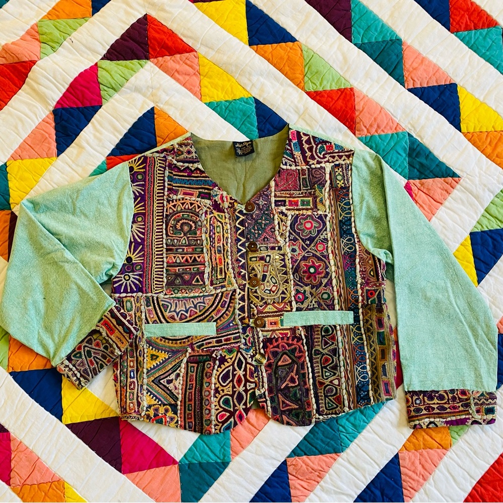 Vintage Patchwork Jacket With Indian Textiles - image 3